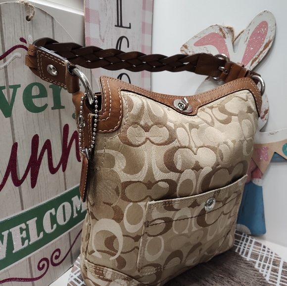 🤎 Vintage GUC Coach Signature Woven Beige Folding, Chelsea Soho Hobo Bag-10990 - Picture 4 of 14
